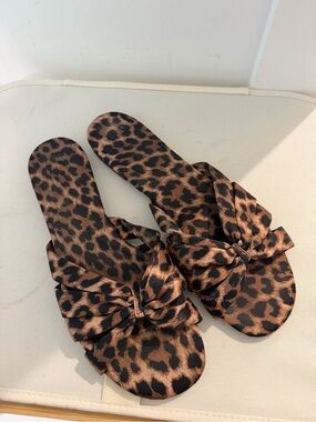 Zara Leopard Print Knot Slide Sandals - Brown/Black